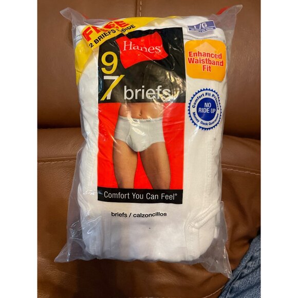 Hanes Mens 9-Pack White Briefs Comfort Fit Enhanced Waistband Size L/G 36-38 Inc - Picture 1 of 7